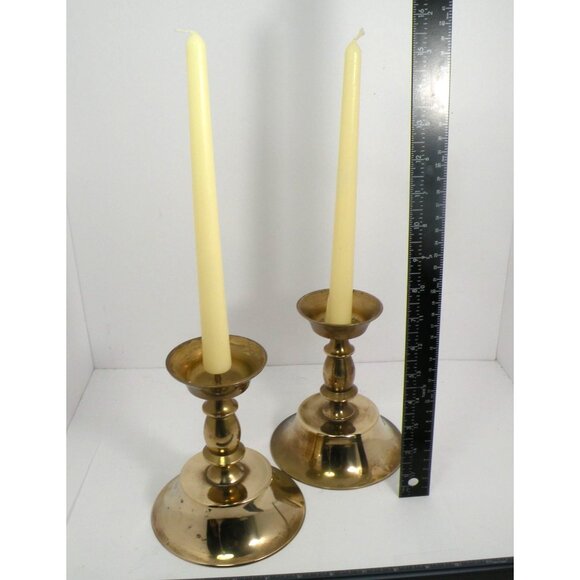 Vintage Art Deco Brass Taper Candle Holders Pair With Elegant Design & Polished - Picture 2 of 9